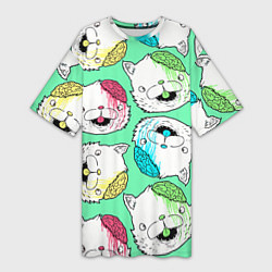 Футболка женская длинная Drop Dead: Kitty Heads, цвет: 3D-принт