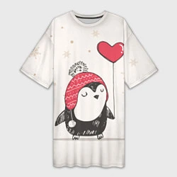 Женская длинная футболка Влюбленный пингвин
