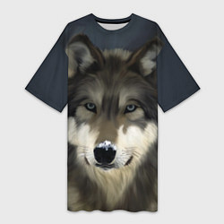 Женская длинная футболка Зимний волк