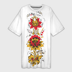 Женская длинная футболка Хохлома: цветы