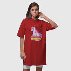 Футболка женская-платье Единорог на пончике, цвет: красный — фото 2