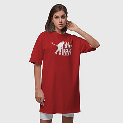 Футболка женская-платье Ешь Спи Хоккей Повтори, цвет: красный — фото 2