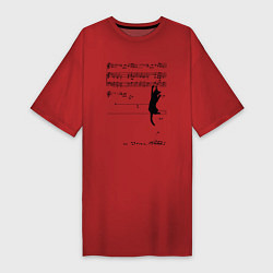 Футболка женская-платье Music cat, цвет: красный