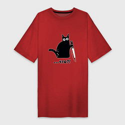 Футболка женская-платье Милый кот, цвет: красный