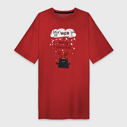 Футболка женская-платье Рождественский кот, цвет: красный