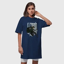 Футболка женская-платье Атака Титанов Леви, цвет: тёмно-синий — фото 2