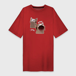 Футболка женская-платье Cat Pop - Мем, цвет: красный