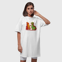 Футболка женская-платье Пицца против Годзиллы, цвет: белый — фото 2