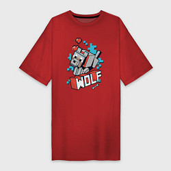 Футболка женская-платье Майнкрафт Волк, Minecraft Wolf, цвет: красный