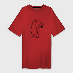 Футболка женская-платье Курьер - Медведь и Трактор 2, цвет: красный