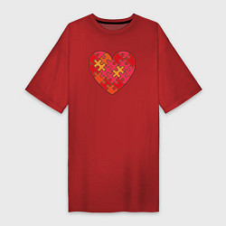 Футболка женская-платье Аутизм Пазл из сердца, цвет: красный