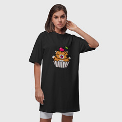 Футболка женская-платье Тигренок - пирожное, цвет: черный — фото 2