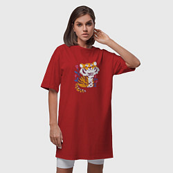 Футболка женская-платье Cute little tiger cub, цвет: красный — фото 2