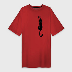 Футболка женская-платье Черная кошка висит, цвет: красный