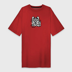 Футболка женская-платье QR-коте, цвет: красный