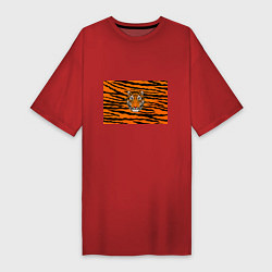 Футболка женская-платье Тигр настоящий хищник, цвет: красный