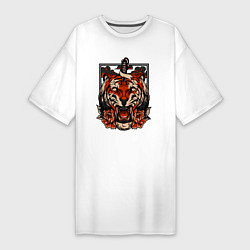 Футболка женская-платье Японский дерзкий тигр, цвет: белый