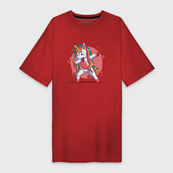 Футболка женская-платье Единорог даббинг dab, цвет: красный