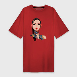 Футболка женская-платье Китаянка-модница, цвет: красный