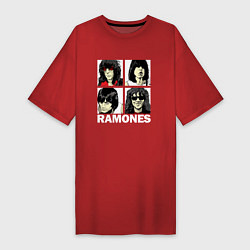 Футболка женская-платье Ramones, Рамонес Портреты, цвет: красный