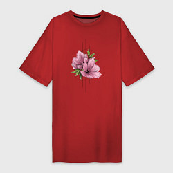 Футболка женская-платье Акварельный розовой цветок, цвет: красный