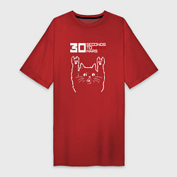 Футболка женская-платье 30 Seconds to Mars Рок кот, цвет: красный