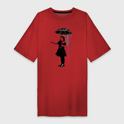 Футболка женская-платье BANKSY БЭНКСИ девушка под зонтом, цвет: красный