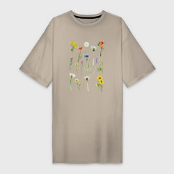 Женская футболка-платье Акварельная иллюстрация полевых цветов