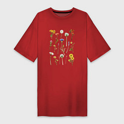 Женская футболка-платье Акварельная иллюстрация полевых цветов