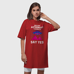 Футболка женская-платье Ancient Astronaut Theorist Say Yes, цвет: красный — фото 2