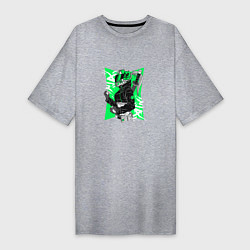 Футболка женская-платье ДЕВУШКА В ШЛЕМЕ С САМУРАЙСКИМ МЕЧОМ, цвет: меланж