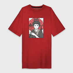 Футболка женская-платье Японская Гейша Japanese Geisha, цвет: красный