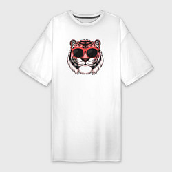 Футболка женская-платье Модный тигр в очках, цвет: белый