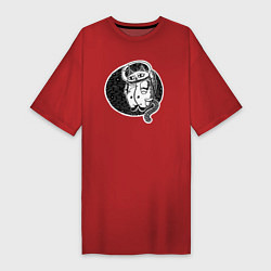 Футболка женская-платье Космический кот астронавт, цвет: красный
