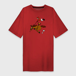 Футболка женская-платье Скачки лошади с жокеем, цвет: красный