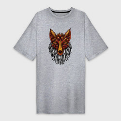 Футболка женская-платье Лиса в стиле Мандала Mandala Fox, цвет: меланж