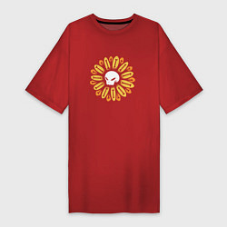 Футболка женская-платье Череп Подсолнух Sunflower Skull, цвет: красный