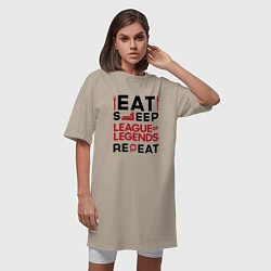 Футболка женская-платье Надпись: Eat Sleep League of Legends Repeat, цвет: миндальный — фото 2