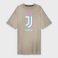 Футболка женская-платье Juventus FC в стиле Glitch, цвет: миндальный