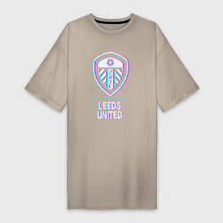 Футболка женская-платье Leeds United FC в стиле Glitch, цвет: миндальный