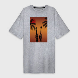 Женская футболка-платье Жирафы и пальмы на закате