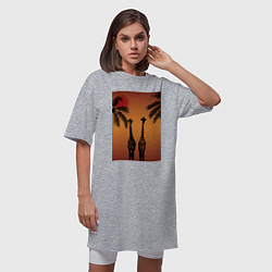 Футболка женская-платье Жирафы и пальмы на закате, цвет: меланж — фото 2
