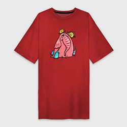 Футболка женская-платье Розовая слоника со слонятами, цвет: красный