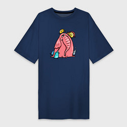 Футболка женская-платье Розовая слоника со слонятами, цвет: тёмно-синий