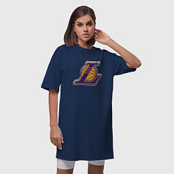 Футболка женская-платье ЛА Лейкерс объемное лого, цвет: тёмно-синий — фото 2