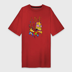 Футболка женская-платье Барт Симпсон - свободное падение, цвет: красный