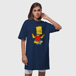 Футболка женская-платье Барт Симпсон - сидит со скрещенными пальцами, цвет: тёмно-синий — фото 2