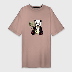Футболка женская-платье Панда кушает бамбук, цвет: пыльно-розовый