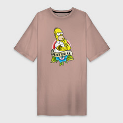 Футболка женская-платье Гомер Симпсон - Just do it!, цвет: пыльно-розовый