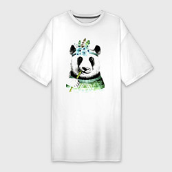 Футболка женская-платье Прикольный панда жующий стебель бамбука, цвет: белый
